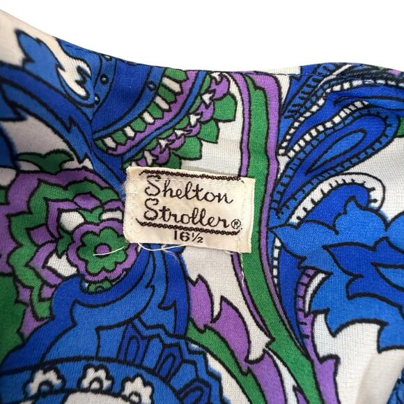 Vintage Shelton Stroller 60s White Dress Blue Paisley Print Flower Front Zip - Picture 8 of 8